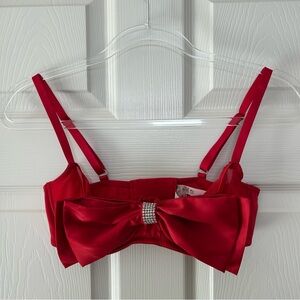 Victoria's Secret 34D Dream Angels Red Satin Bow Bling Sling Push Up Bra